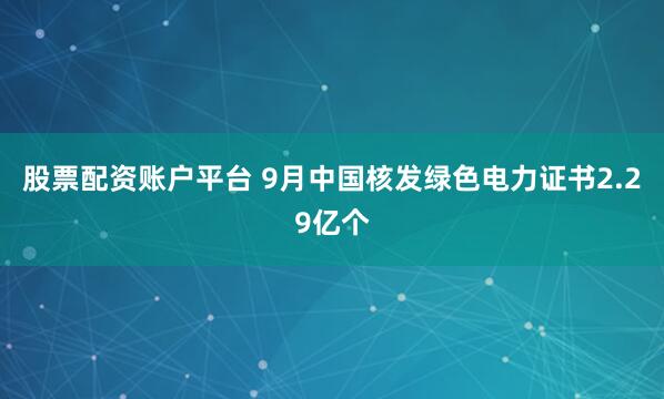 股票配资账户平台 9月中国核发绿色电力证书2.29亿个
